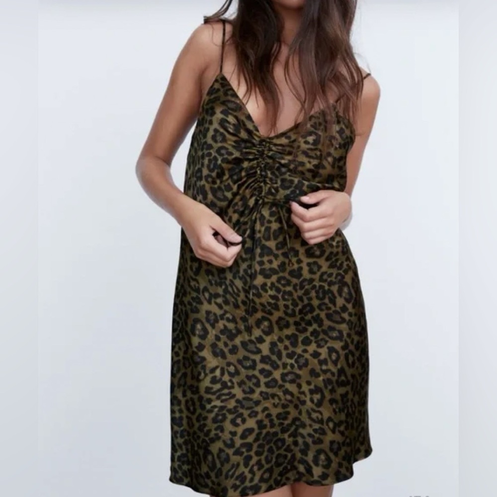 Zara Leopard Cheetah Satin Mini Dress - S